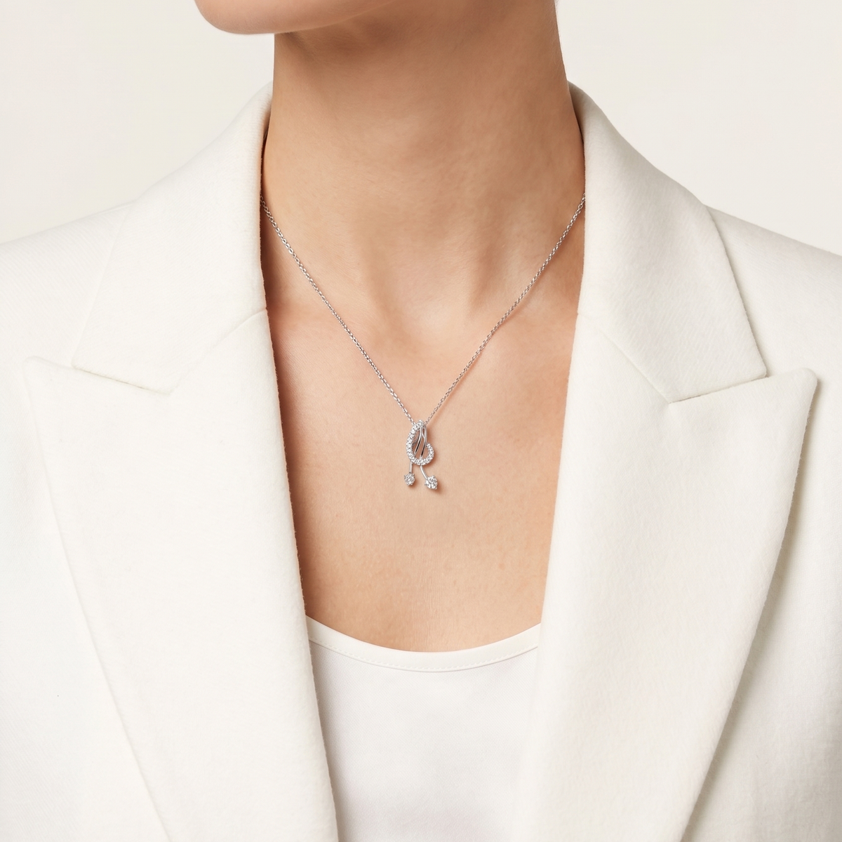 Captivating 0.62ct Natural Diamond Curved Ribbon Dangling Pendant in 18K White Gold