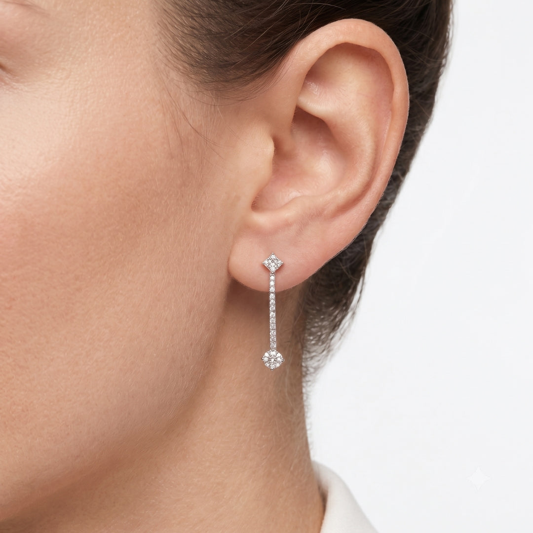 Sophisticated 1.02ct Natural Diamond Linear Drop Earrings in 18K White Gold