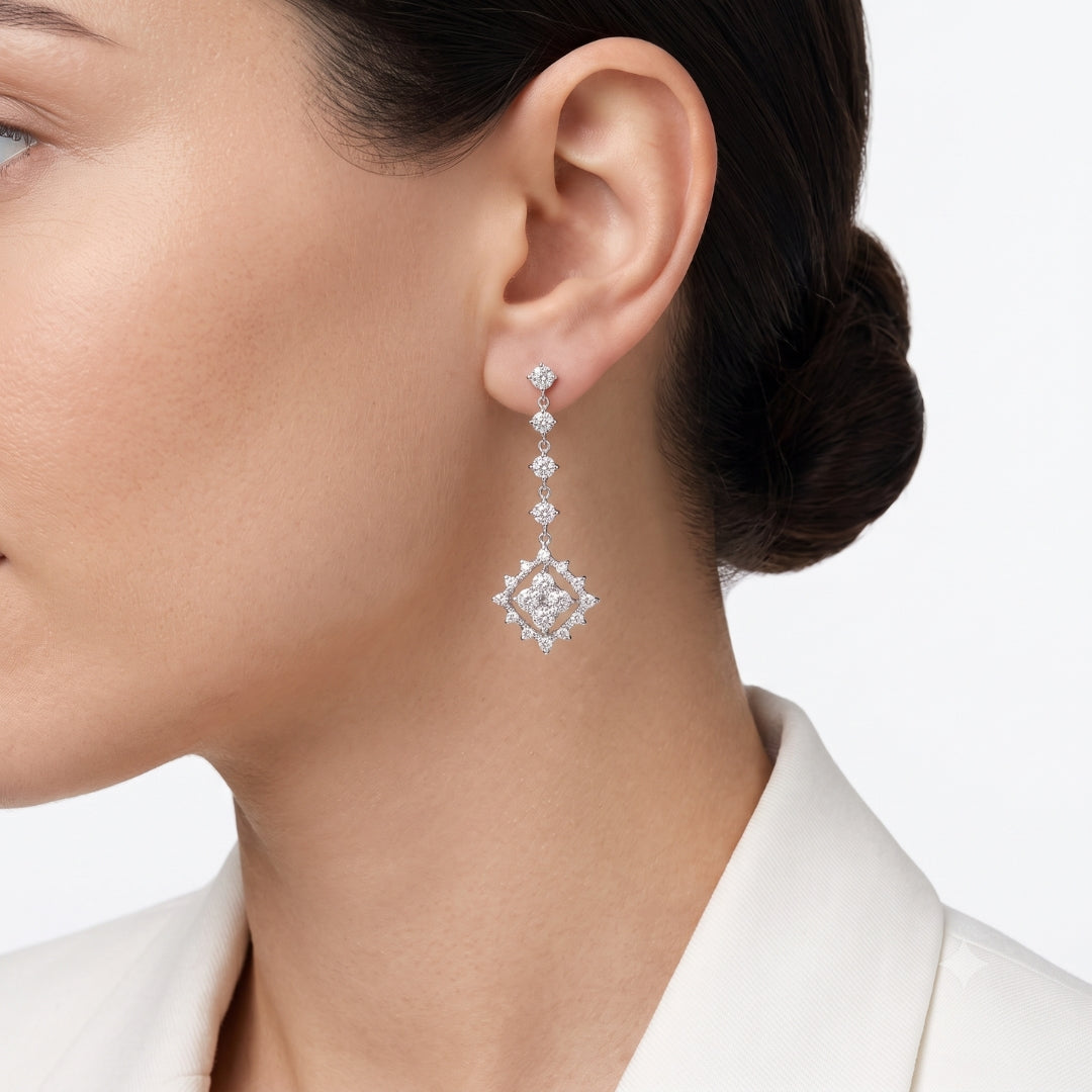Sophisticated 1.16ct Natural Diamond Geometric Rhombus Drop Earrings in 14K White Gold