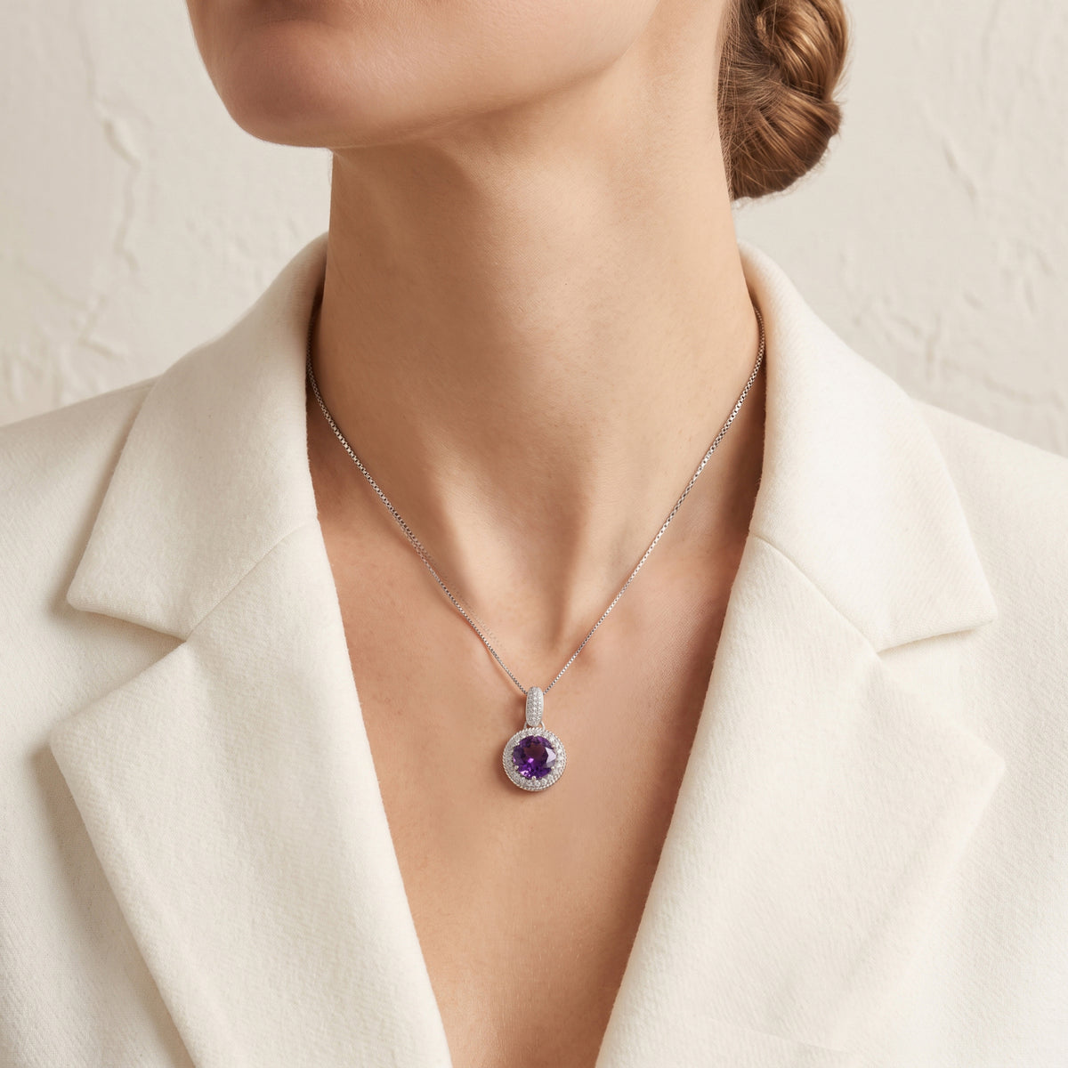Breathtaking 3.88ct Amethyst and 0.45ct Natural Diamond Halo Enhancer Pendant in 18K White Gold (New)