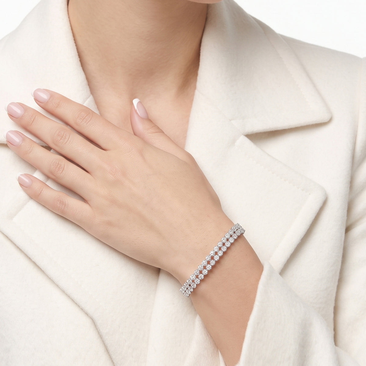 Mesmerizing 2.16ct Natural Diamond Double Row Tennis Bracelet in 18K White Gold