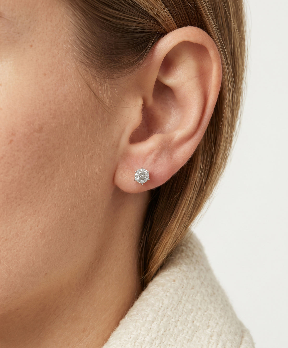 Timeless 0.95ct Round Brilliant Diamond Solitaire Stud Earrings in 18K White Gold