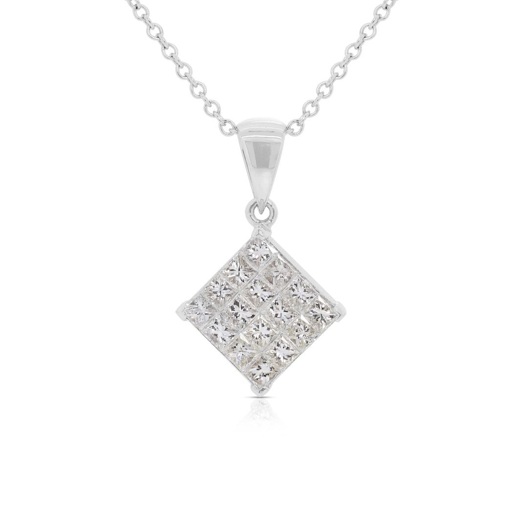 Stunning 0.96 Natural Diamond Necklace in 18K White Gold