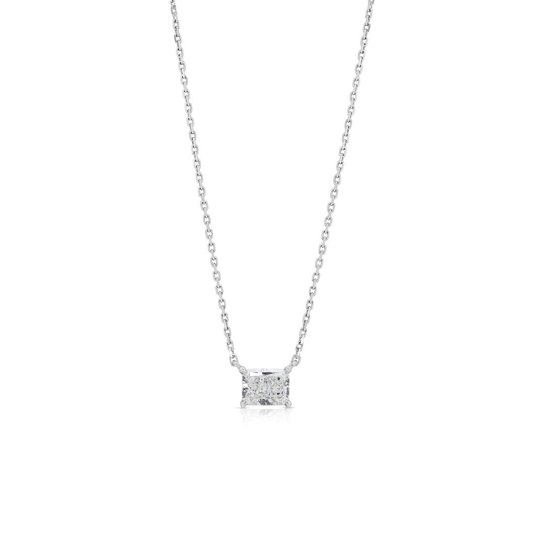 Brilliant 0.72ct Radiant Natural Diamond Necklace in 18K White Gold