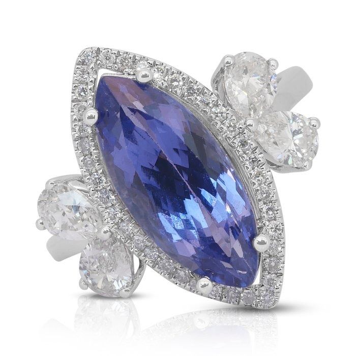 Captivating 6.15ct Tanzanite and Diamonds Cocktail Ring in 18k White Gold