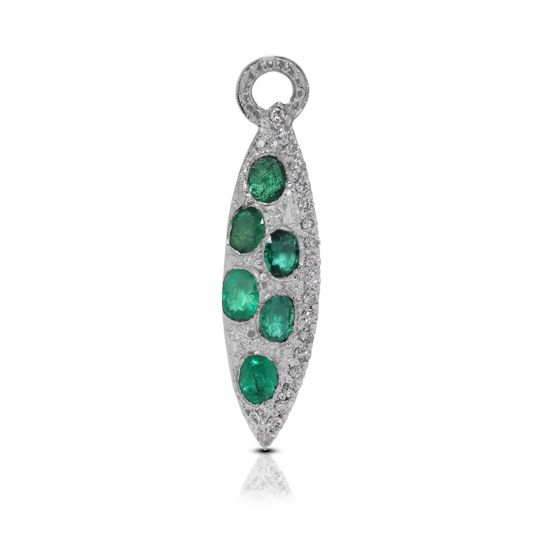 Vibrant 1.15ct Emerald & Natural Diamond Pendant in 9K White Gold