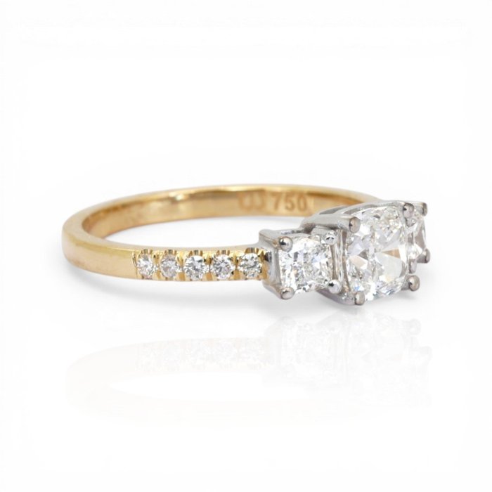 1.40 Carats GCI Certified Natural Diamond 18K White And Yellow Gold 3-Stone Ring