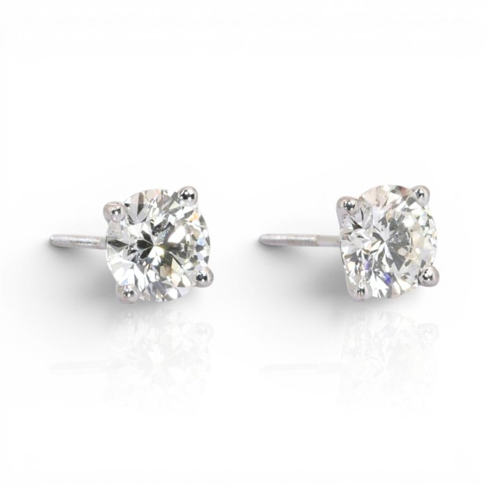 2.03 Carats IGI Certified Natural Diamond 18K White Gold Stud Earrings