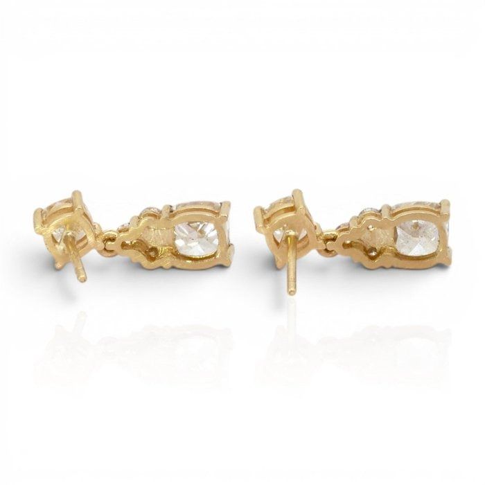 3.46 Carats GCI Certified Natural Diamond 18K Yellow Gold Drop Earrings