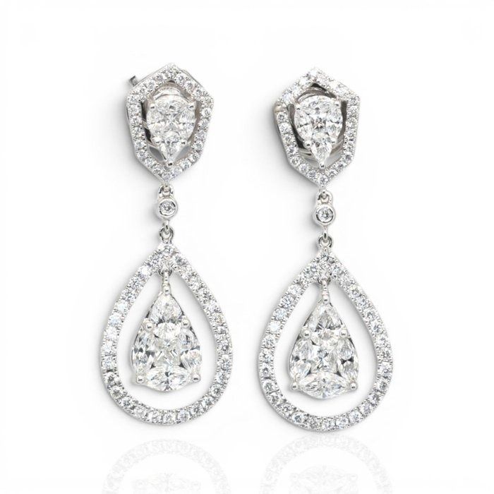 3.63 Carats IGI Certified Natural Diamond 18K White Gold Drop Earrings