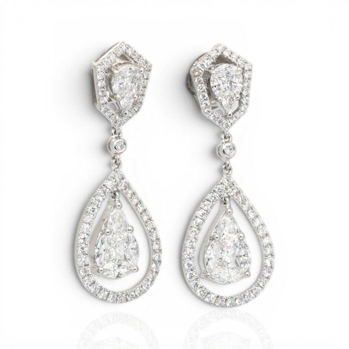 3.63 Carats IGI Certified Natural Diamond 18K White Gold Drop Earrings