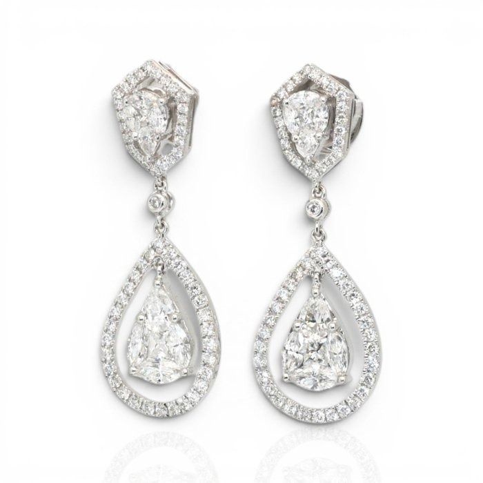 3.63 Carats IGI Certified Natural Diamond 18K White Gold Drop Earrings