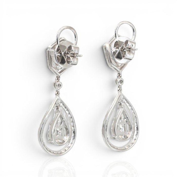 3.63 Carats IGI Certified Natural Diamond 18K White Gold Drop Earrings