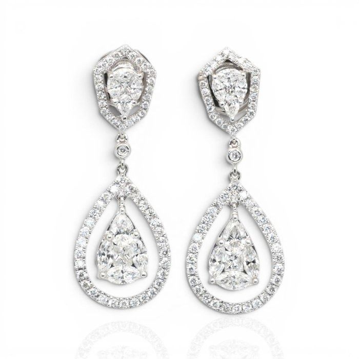 3.63 Carats IGI Certified Natural Diamond 18K White Gold Drop Earrings