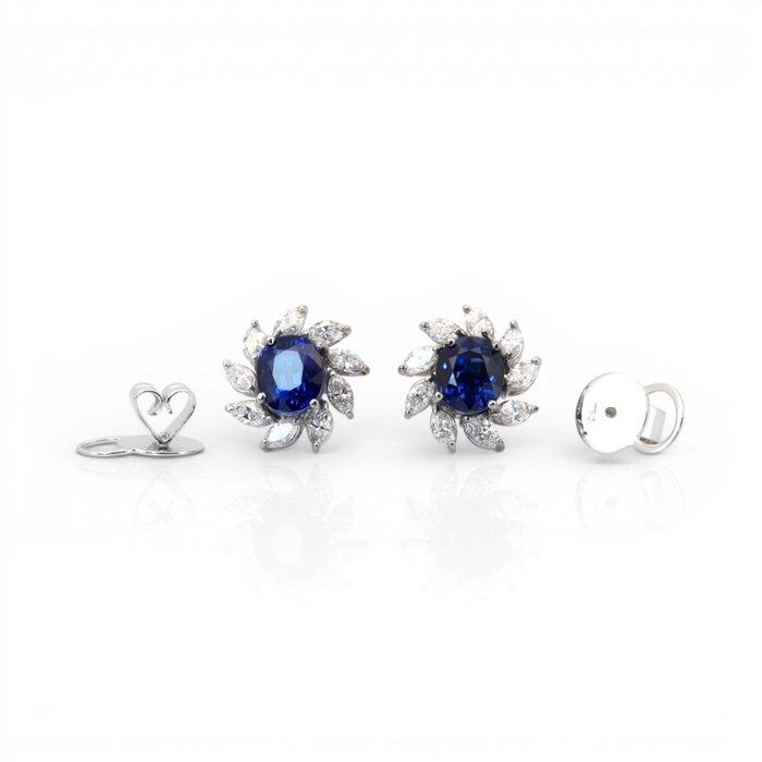3.68 Carats IGI Certified Sapphire and Diamond 18K White Gold Earrings