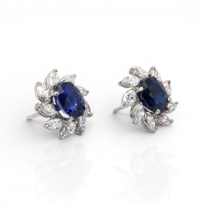 3.68 Carats IGI Certified Sapphire and Diamond 18K White Gold Earrings