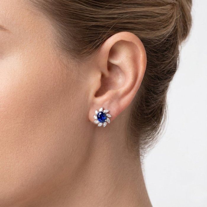 3.68 Carats IGI Certified Sapphire and Diamond 18K White Gold Earrings