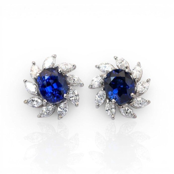3.68 Carats IGI Certified Sapphire and Diamond 18K White Gold Earrings