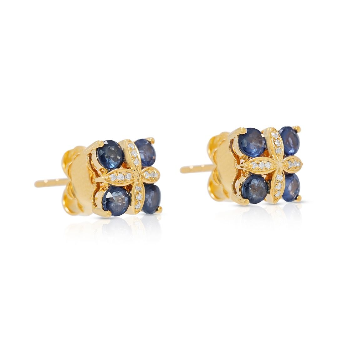 Stylish 0.47ct Sapphire & Natural Diamond 18K Yellow Gold Stud Earrings
