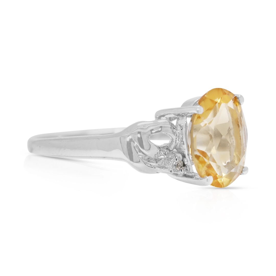 Stunning 1.88ct Citrine & Natural Diamond Ring in 18K White Gold