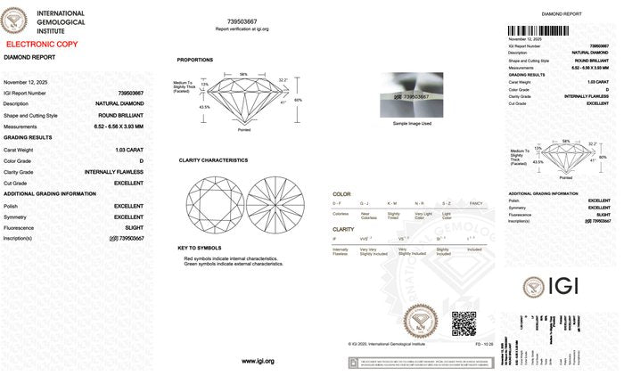 Luminous 1.03ct Natural Round-Shaped Diamond - IGI Certified