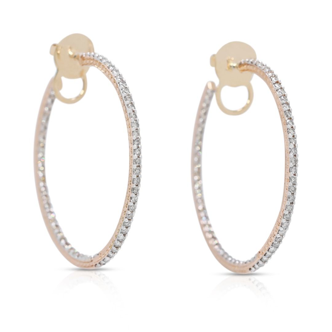 Captivating 2.1ct Natural Brown Diamond Hoop Earrings in 14K Yellow Gold