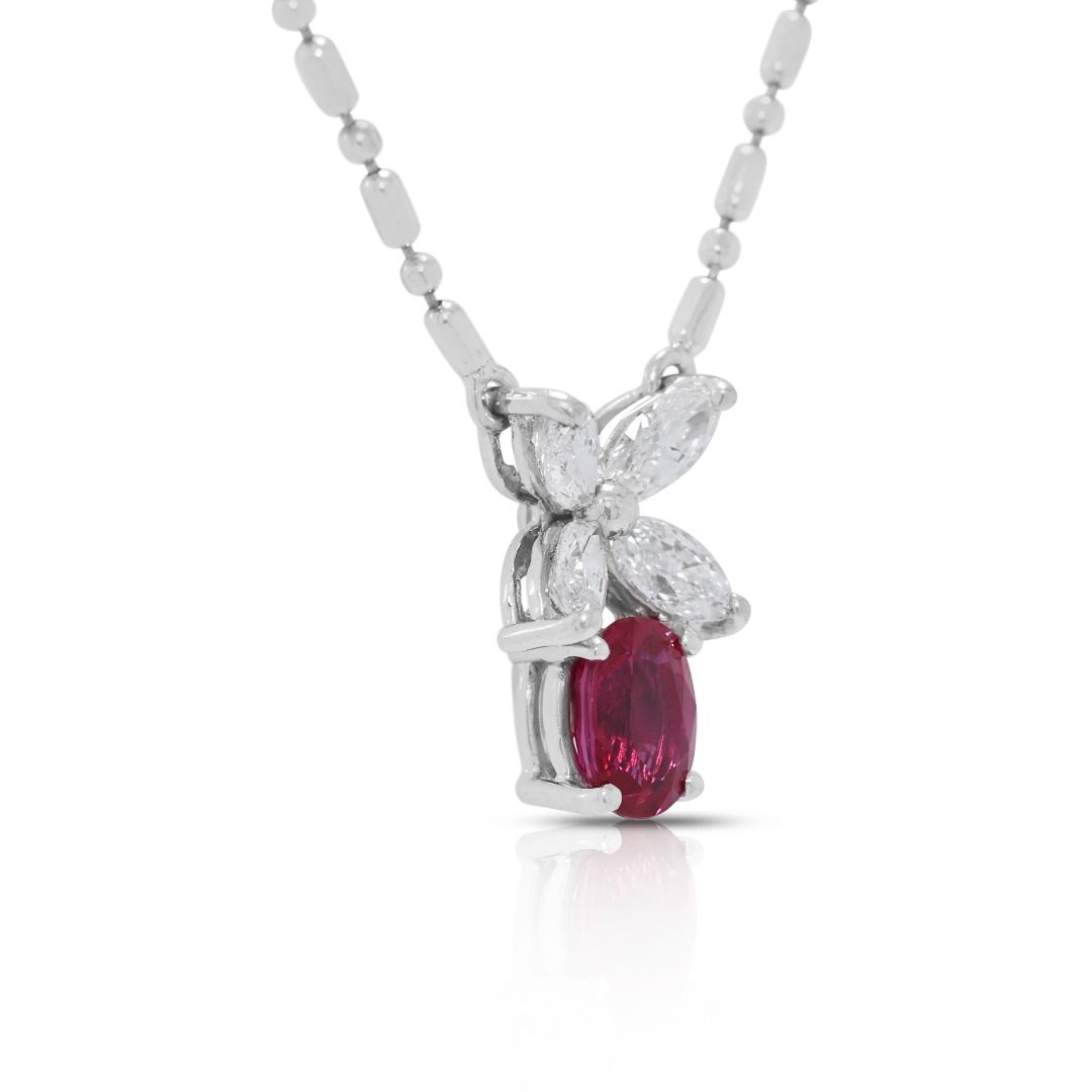 Elegant 0.63ct Ruby & Natural Diamond 18K White Gold Necklace by Larry Jewelry