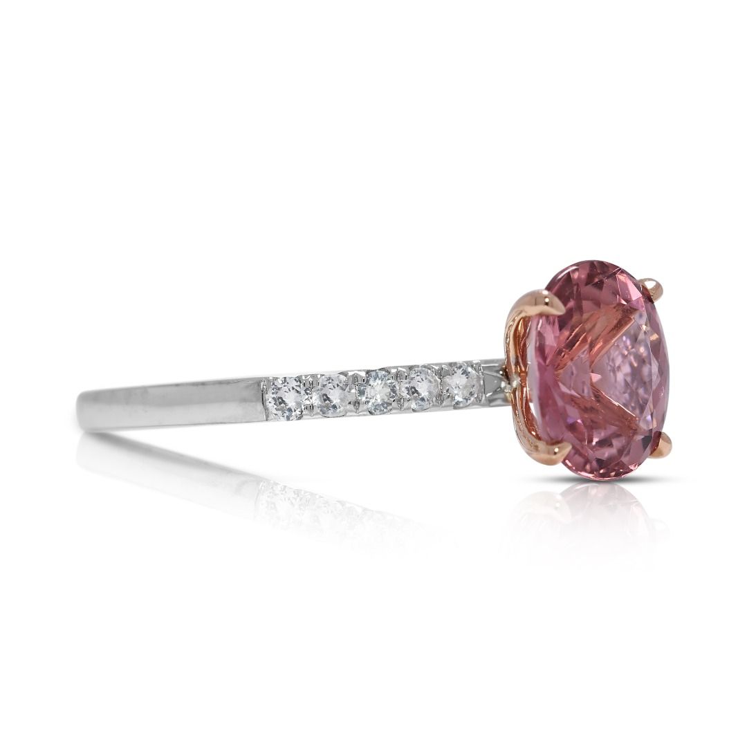 Gorgeous 1.55ct Pink Tourmaline & Sapphire Pave Ring in 18K White Gold