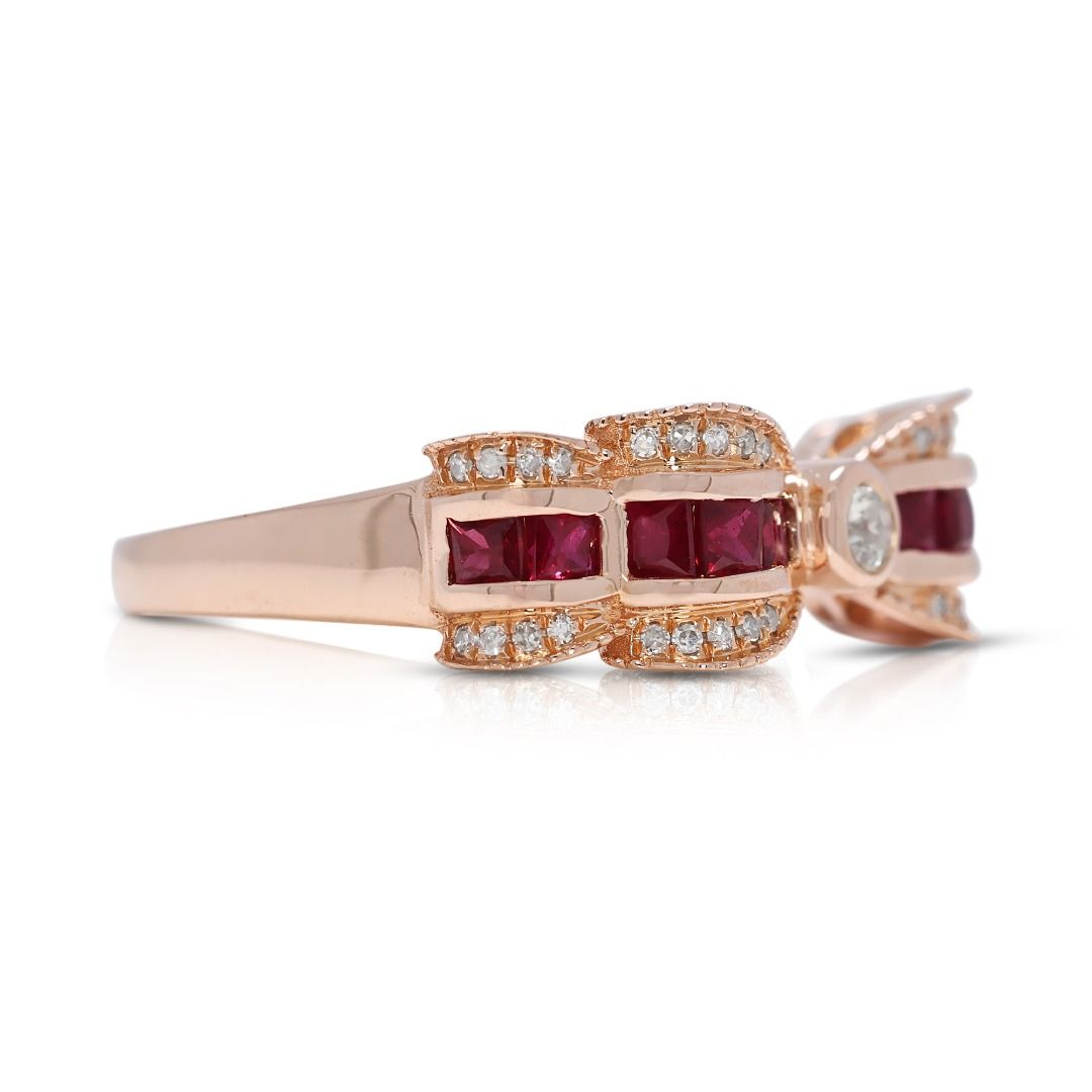 Charming 0.73ct Ruby and Natural Diamonds Ribbon Ring in 18K Rose Gold