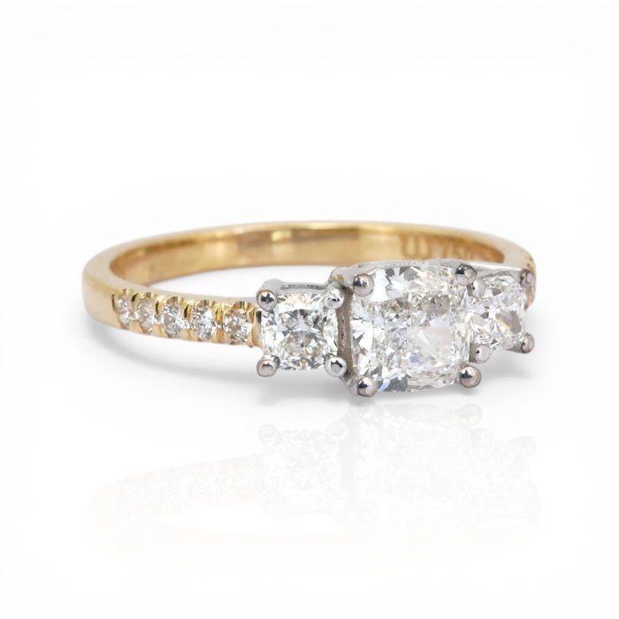 1.40 Carats GCI Certified Natural Diamond 18K White And Yellow Gold 3-Stone Ring