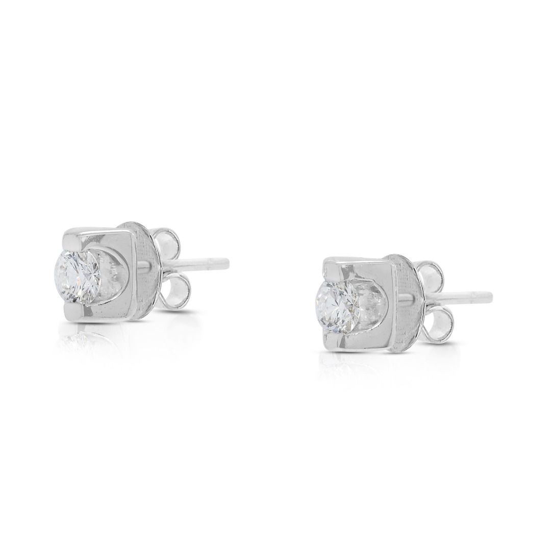 Dainty 0.1ct Natural Diamond Stud Earrings in 18K White Gold