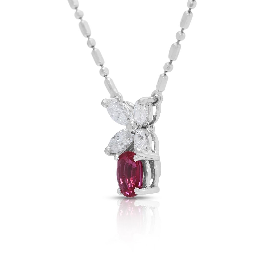 Elegant 0.63ct Ruby & Natural Diamond 18K White Gold Necklace by Larry Jewelry