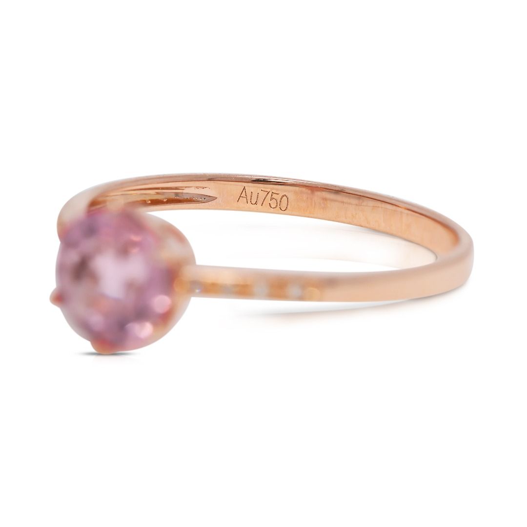 Delicate 0.74ct Pink Tourmaline and Natural Diamonds Pave Ring in 18K Yellow Gold