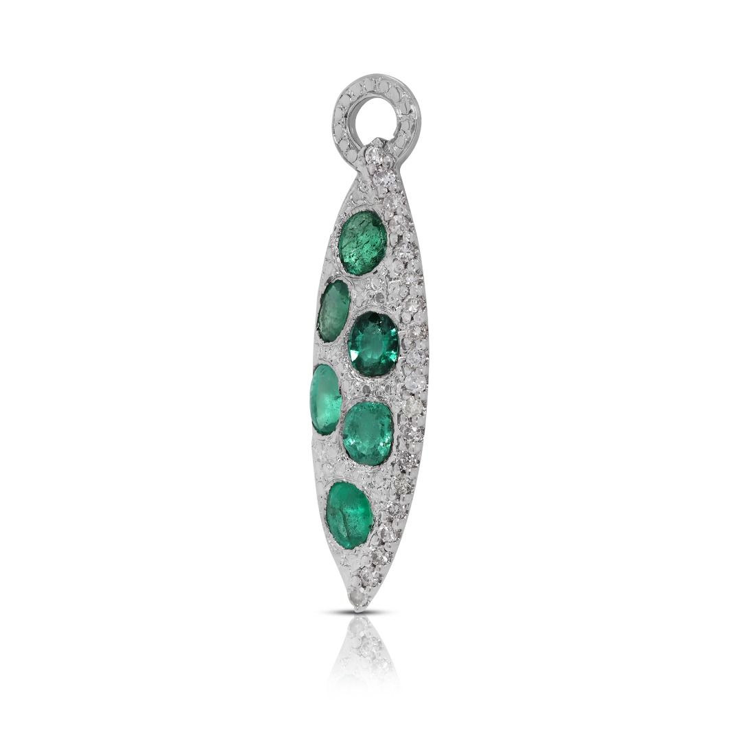 Vibrant 1.15ct Emerald & Natural Diamond Pendant in 9K White Gold