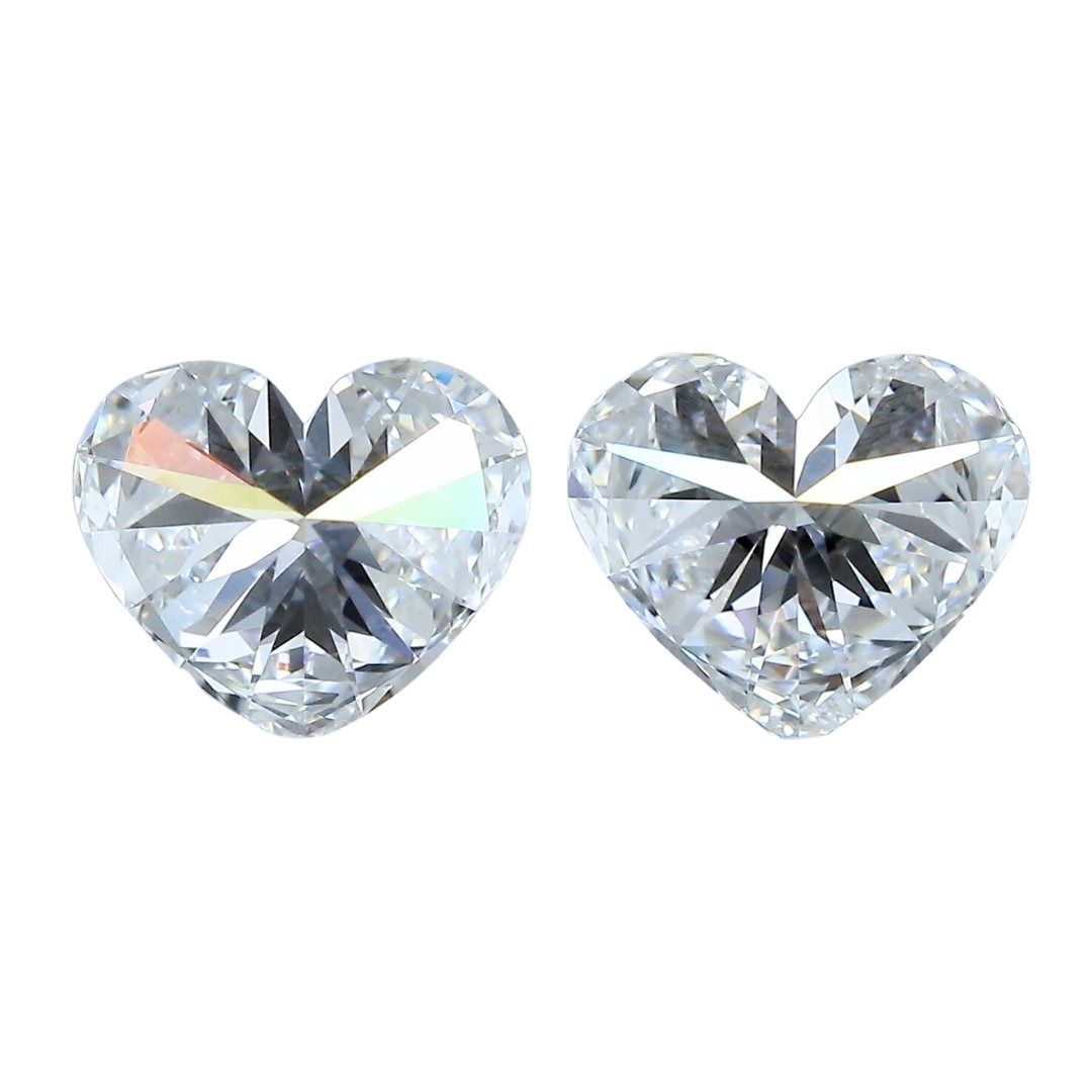 Stunning 2 carat and 3 points Double Excellent Ideal Cut Pair of Heart-Shaped Natural Diamonds