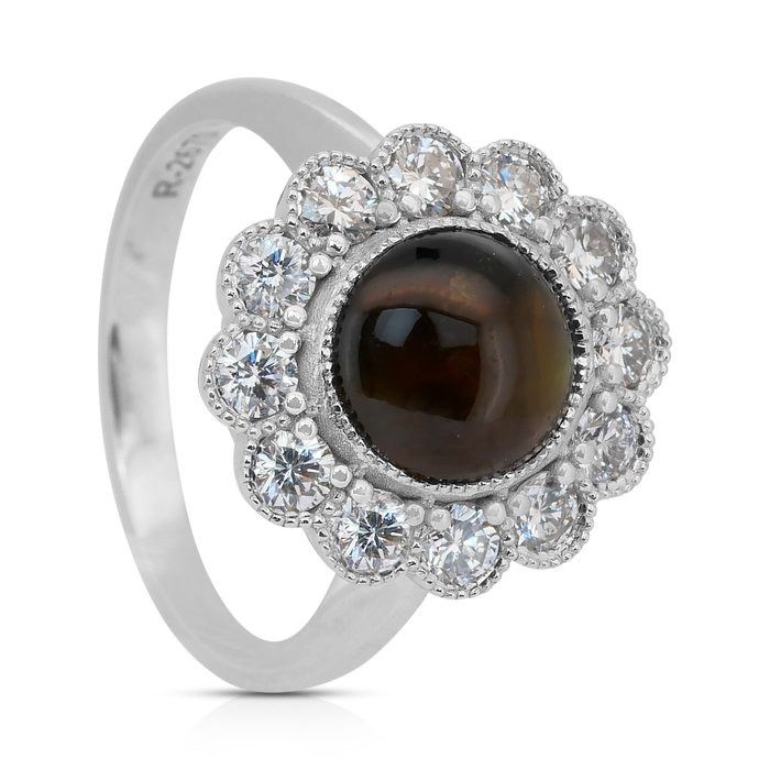 Mesmerizing 4.84ct Cat's-Eye Chrysoberyl and Diamonds Cluster Ring in 18k White Gold