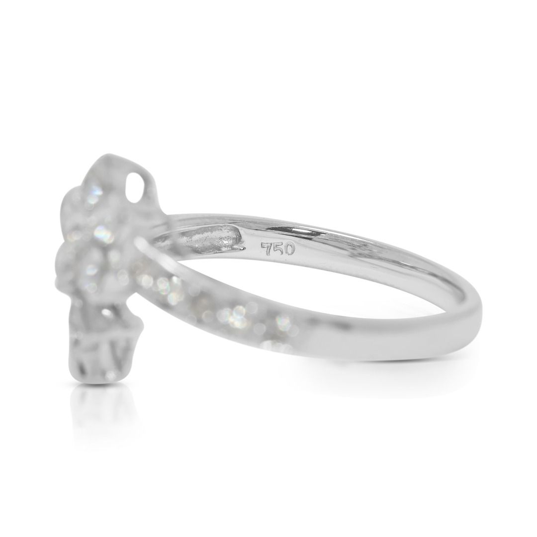 Charming 0.34ct Floral Natural Diamond Ring with Unique Band in 18K White Gold