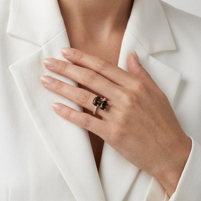 5.48 Carats IGI Certified Natural Diamonds and Tourmaline 14k Rose Gold Ring