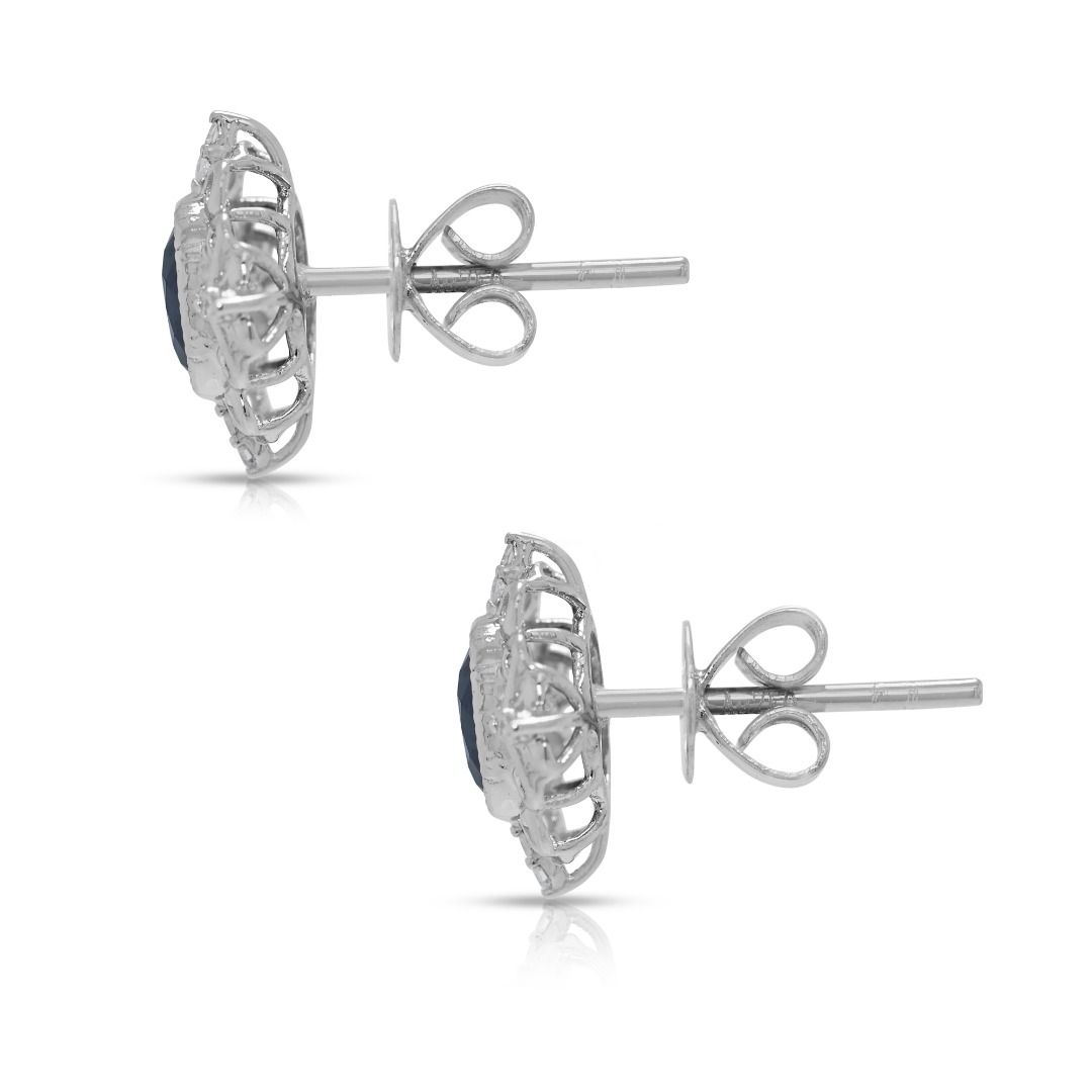 Complex 0.41ct Sapphire & Natural Diamond 18K White Gold Earrings