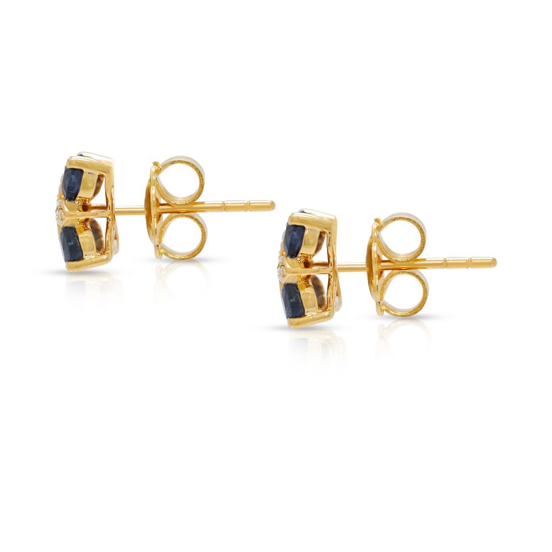 Stylish 0.47ct Sapphire & Natural Diamond 18K Yellow Gold Stud Earrings
