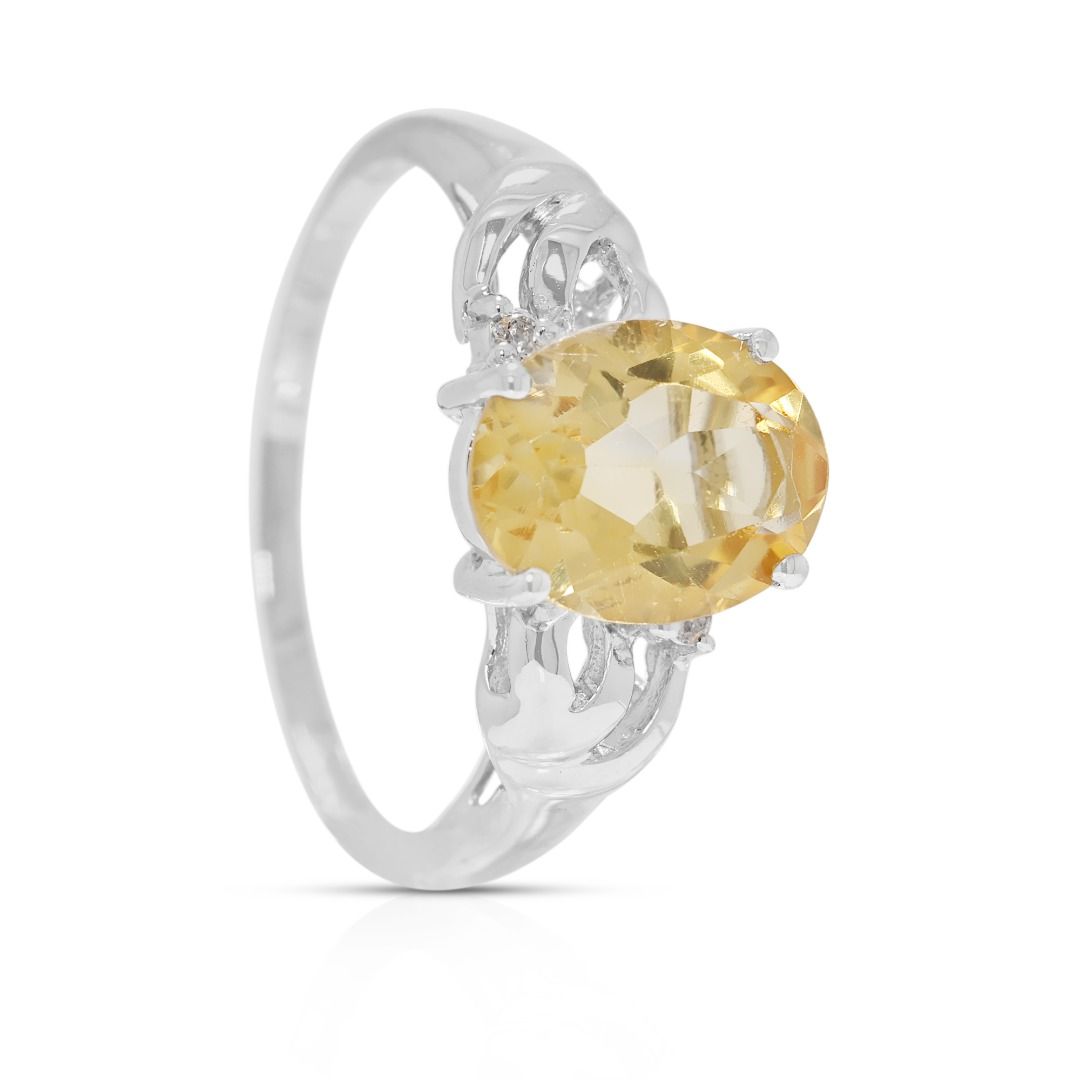 Stunning 1.88ct Citrine & Natural Diamond Ring in 18K White Gold