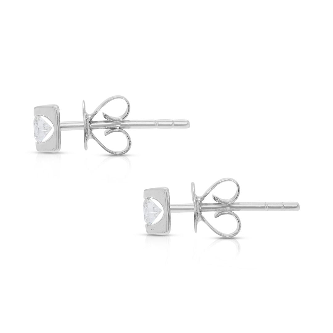 Dainty 0.1ct Natural Diamond Stud Earrings in 18K White Gold