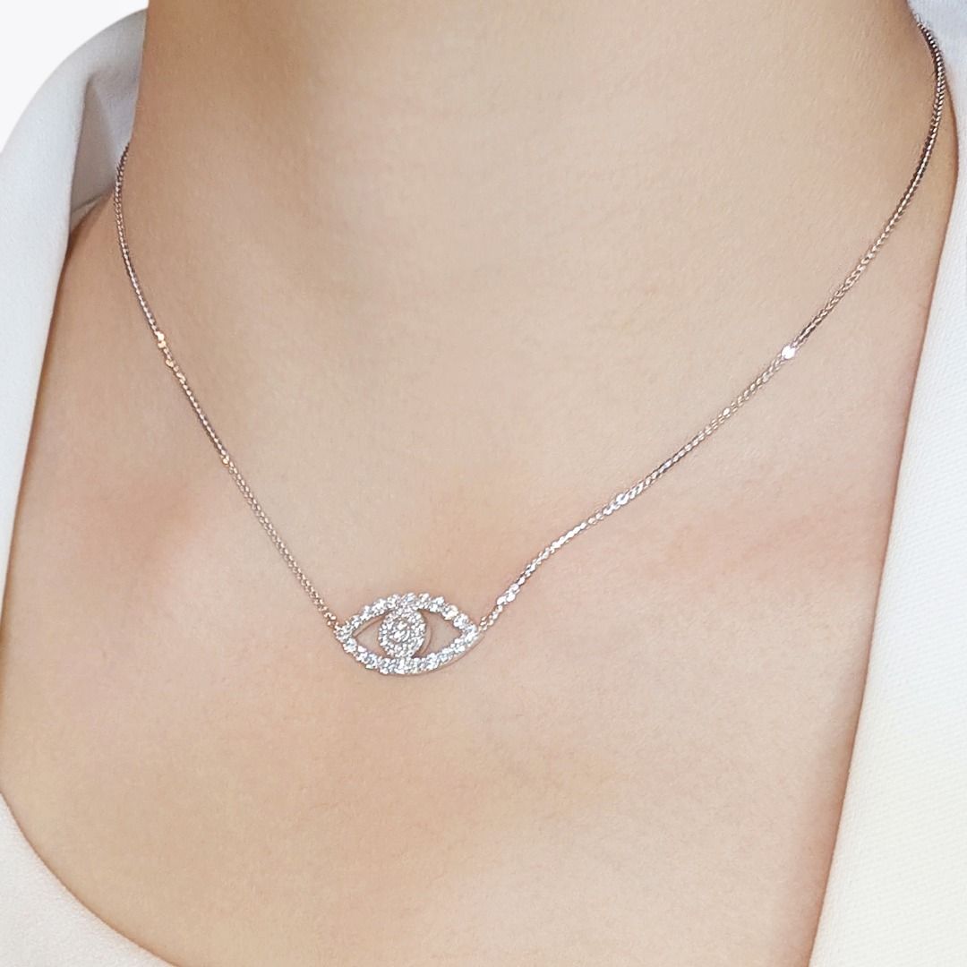 Mesmerizing 0.57ct Natural Diamond Eye Necklace in 18K White Gold