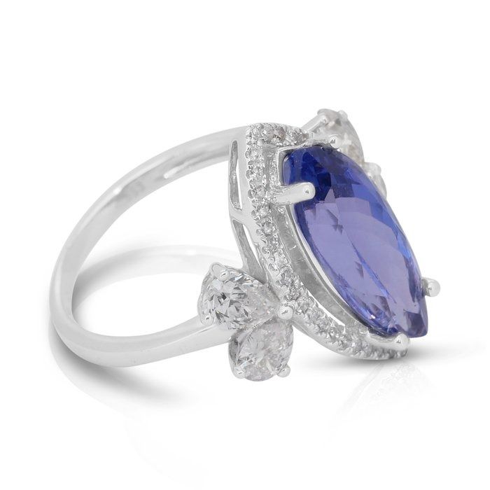 Captivating 6.15ct Tanzanite and Diamonds Cocktail Ring in 18k White Gold