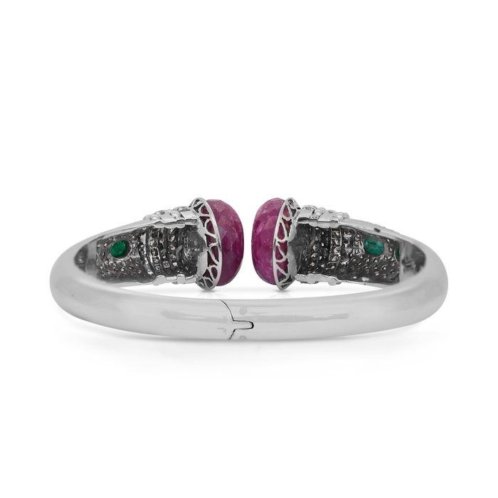 Gorgeous 16.80ct Emeralds, Rubies, and Diamonds Bangle in 14k White Gold