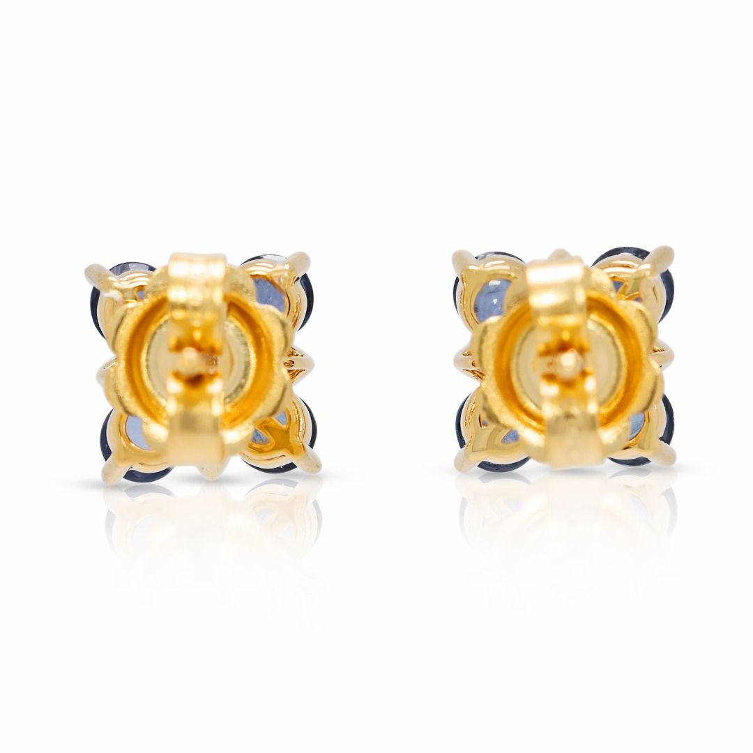 Stylish 0.47ct Sapphire & Natural Diamond 18K Yellow Gold Stud Earrings