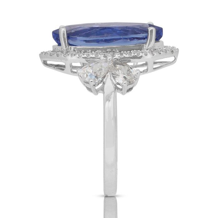 Captivating 6.15ct Tanzanite and Diamonds Cocktail Ring in 18k White Gold
