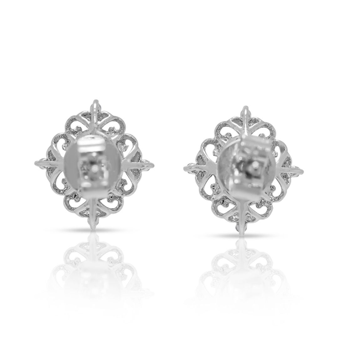 Complex 0.41ct Sapphire & Natural Diamond 18K White Gold Earrings