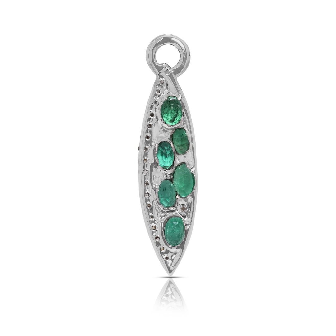 Vibrant 1.15ct Emerald & Natural Diamond Pendant in 9K White Gold
