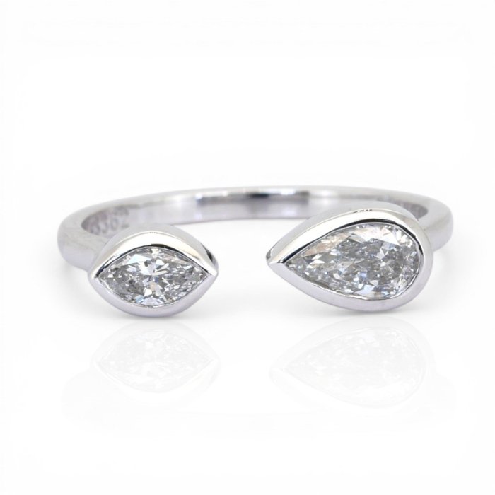 0.70 Carats GCI Certified Natural Diamond 14K White Gold 2-Stone Ring